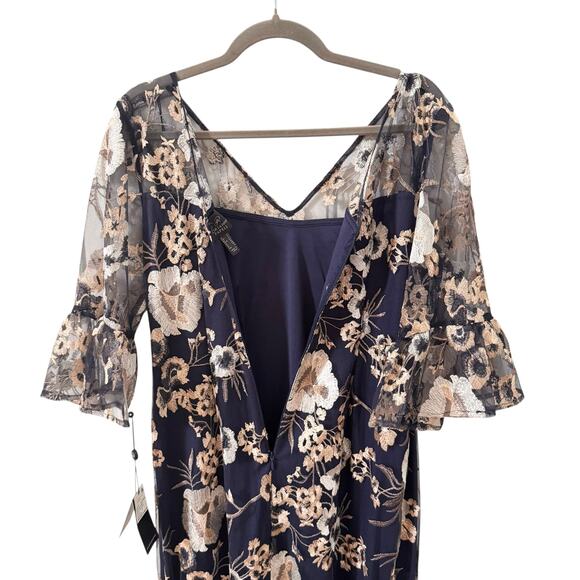 NWT Adrianna Papell Embroidered Floral Column Gown Maxi Dress Navy Blue Size 12 - Picture 9 of 11
